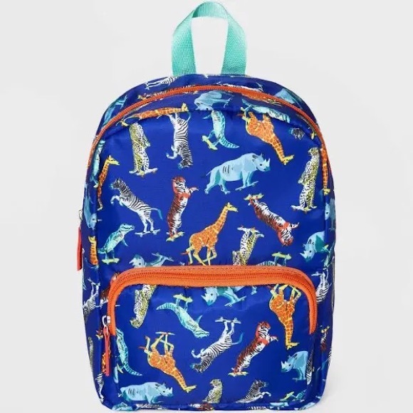 ⬇️PRICE⬇️ CAT & JACK • Blue & Orange Animal Print Back Pack • Small ( Kids) - Picture 1 of 9